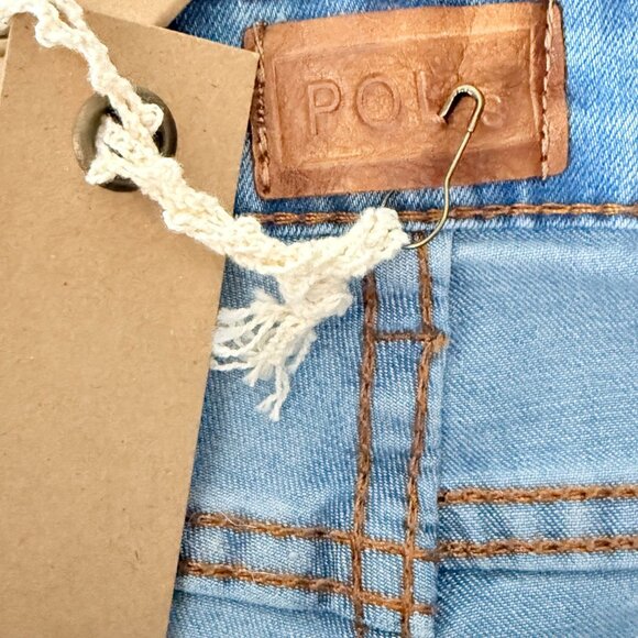 POL Flared Blue Denim Jeans With Frayed Hem & Tassels, Size S - Picture 5 of 7